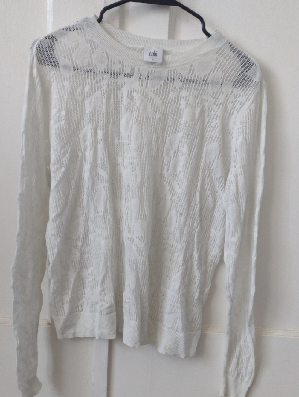 CAbi Cream Open-Knit Patterned Sweater